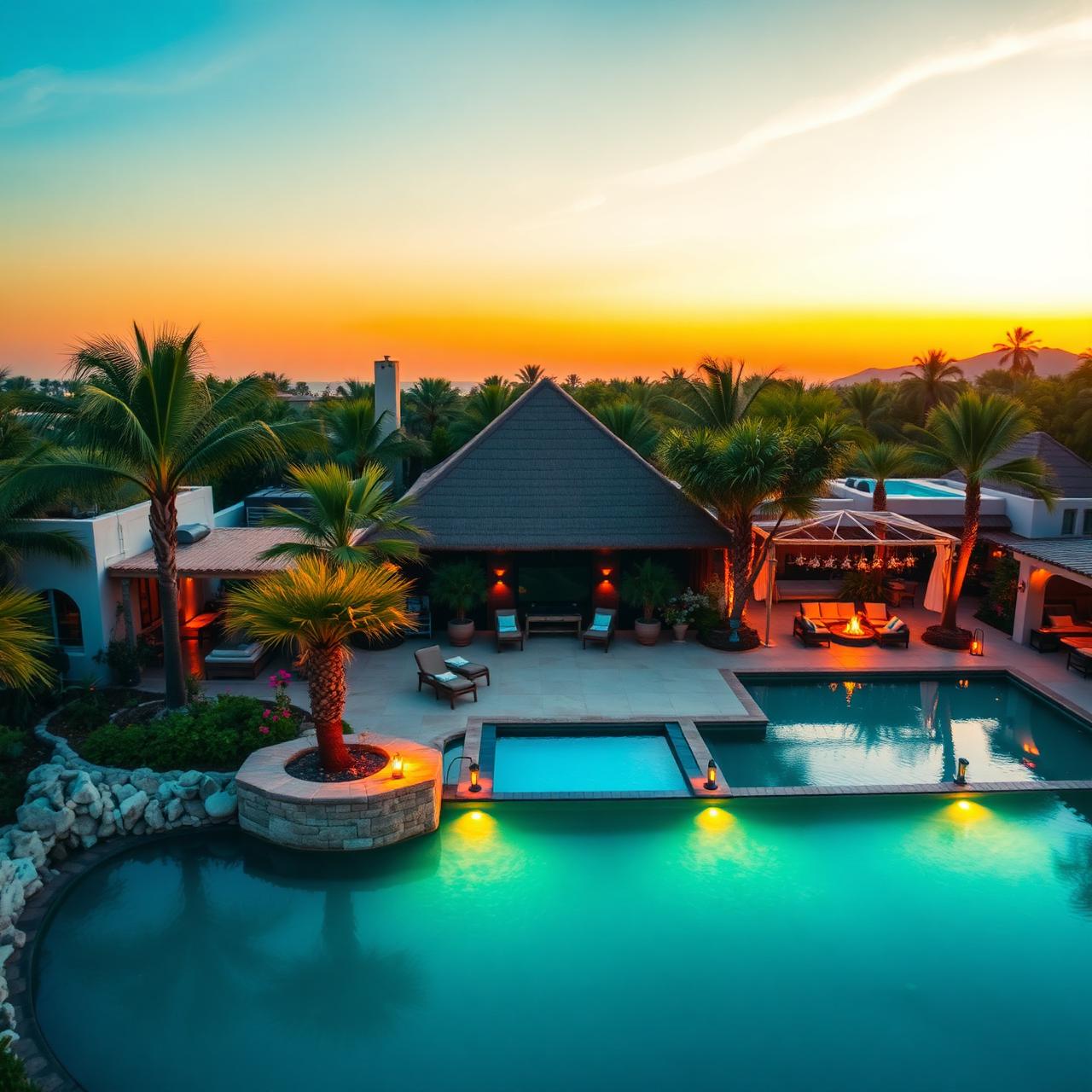 Backyard pool and cabana